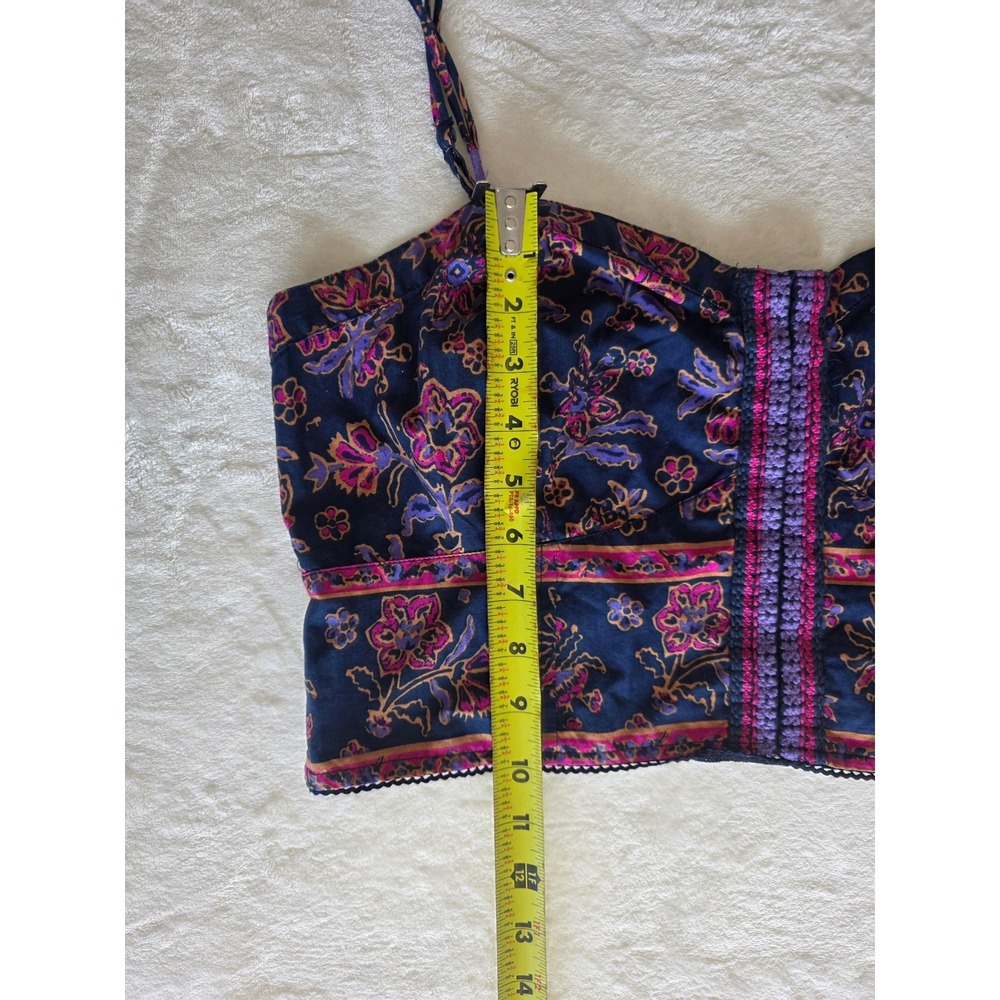 American Eagle Outfitters Smocked Crop Top Floral Print Blue Pink XL TG - Picture 6 of 8